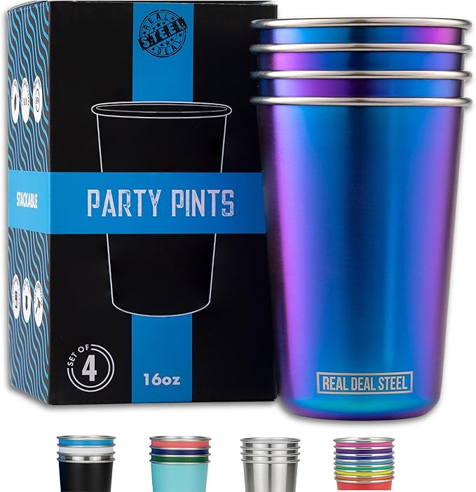 Rainbow Cups 16 oz Pint Cups, Stackable Tumblerrs, Eco Friendly Premium Metal Drinking Glasses (Iridescent)