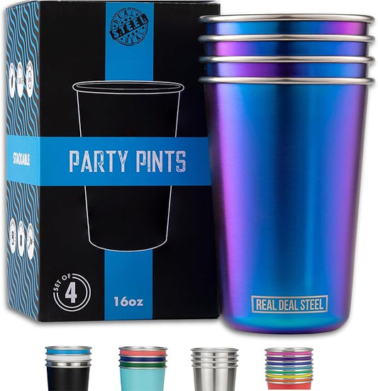Rainbow Cups 16 oz Pint Cups, Stackable Tumblerrs, Eco Friendly Premium Metal Drinking Glasses (Iridescent)
