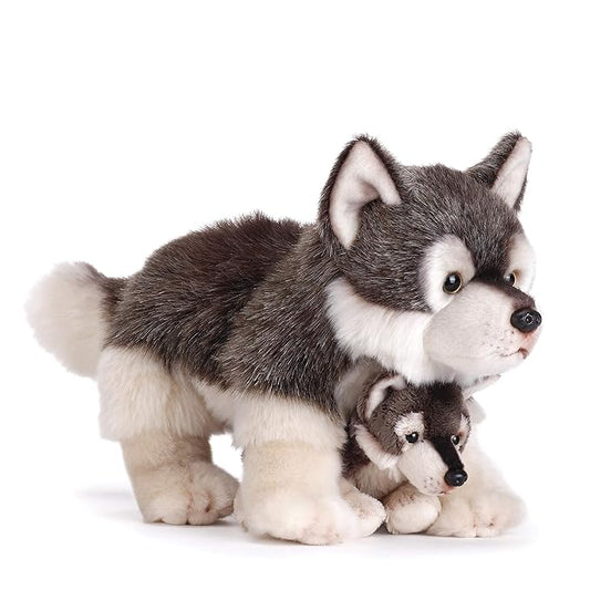 Nat and Jules Mommy Wolf and Pup Wintry Gray Children's Plush Stuffed Animal Toy Set of 2