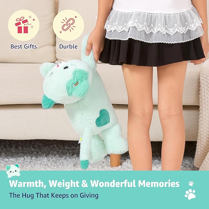 Onsoyours Original Heatable & Weighted Rainbow Cat Stuffed Animals, 15" Microwavable Kitten Plushie for Warmth & Stress Relief - Comfort Plush Toys for Kids and Adults