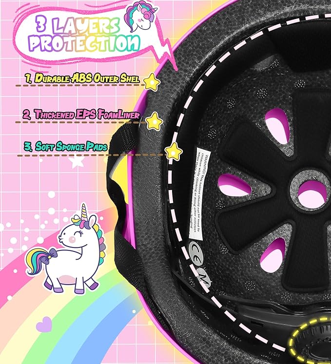 Kids Bike Helmet for Girls 3-5-8-14, Unicorn Adjustable Toddler Helmets for Bicycle, Roller Skating, Skateboard, Scooter, Skiing