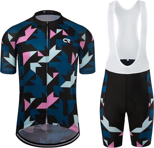 Coconut Ropamo CR Men's Cycling Jersey Set Road Bike Jersey Zipper Pocket Bib Shorts with 4D Padded Cycling Clothing Set