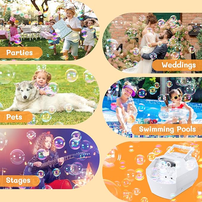 Theefun Bubble Machine: 500ML Automatic Bubble Blower Max 15000 Bubbles per Min for Kids and Toddlers, Battery or USB Operated Portable Bubble Maker for Parties Weddings Birthday White