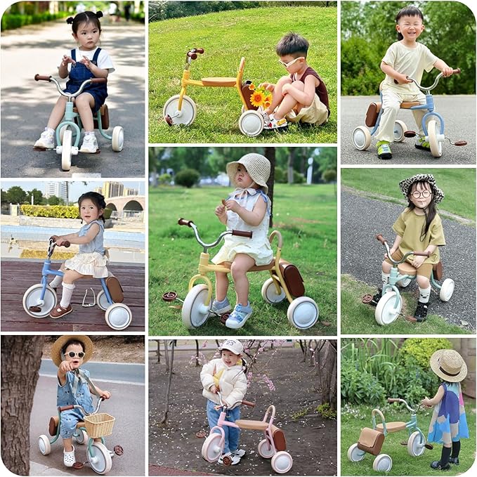 Kidpop Mate Toddler Tricycle Age 2.5-4 Kids First Birthday Gift Toy Bike with Handlebar Grips & Storage for Outdoor Play (Green)