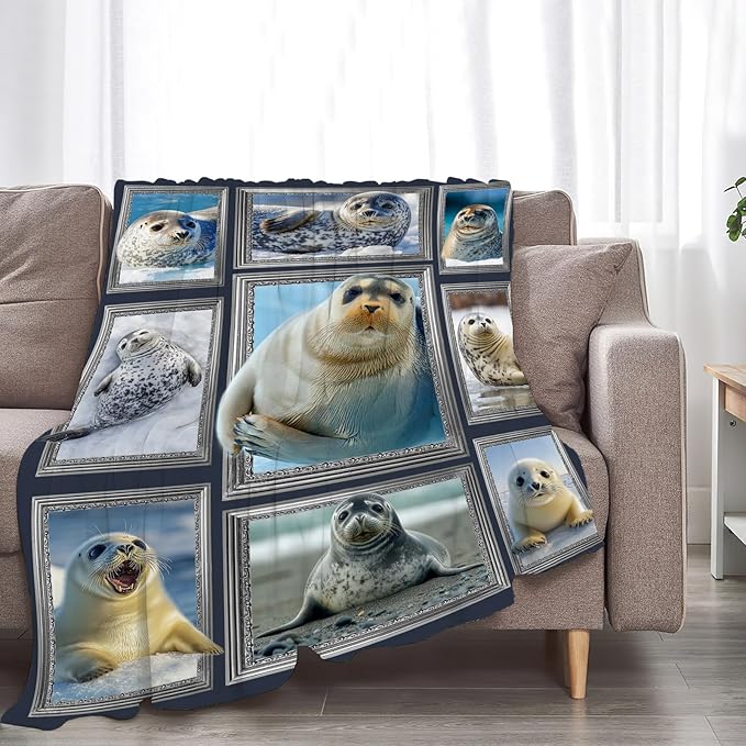 Seal Blanket Fleece Soft Warm Plush Seal Animal Throw Blanket Lightweight Plush Fuzzy Cozy Blankets for Lover Kids Adult Suitable for Couch Sofa Bed 80"X60"