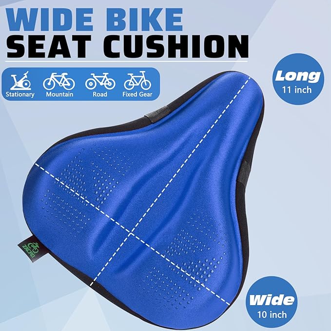Zacro Bike Seat Cushion - Padded Gel Bike Seat Cover for Men & Women, Padding Bicycle Saddle fit with Peloton/Spin Stationary Exercise/Mountain Road Cycling Bike