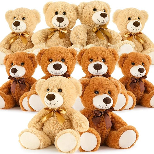 MorisMos 10Pcs Teddy Bears Bulk Baby Shower, 14inch Cute Teddy Bear Stuffed Animals Plush, Small Stuffed Bears on Centerpiece Baby Shower, Brown, Dark Brown