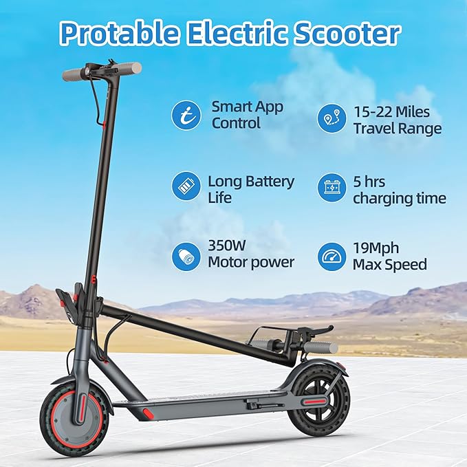 Electric Scooter Adults, Powerful 350W E-Scooter, Max 19 Mph & 15-19 Miles Range Scooters, Folding Scooters with 8.5" Solid Tires, Commuting Scooter Kick Scooter with APP Control (Seats Optional)