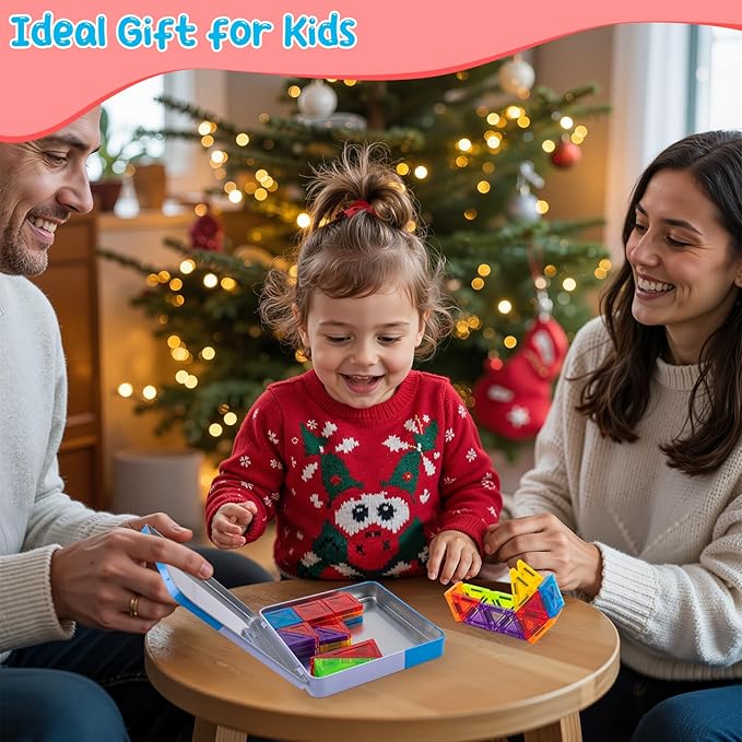 Stocking Stuffer Kid Magnetic Tiles Travel Toys for Toddler, Magnetictile Block Airplane Car Road Trip Travel Activities Essential, Preschool Educational STEM Learning Sensory Toy, Gift for 3-4-5-7-8