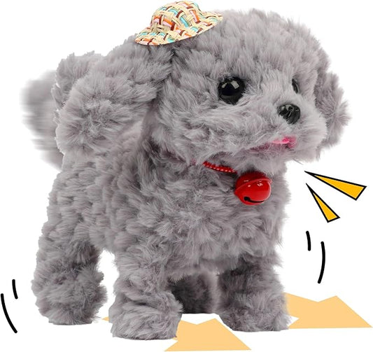 Cuteoy Walking Grey Dog Stuffed Animal Talking Wagging Nodding Educational Plush Puppy Toy Electric Interactive Animated Plushies for Girls Boys Birthday