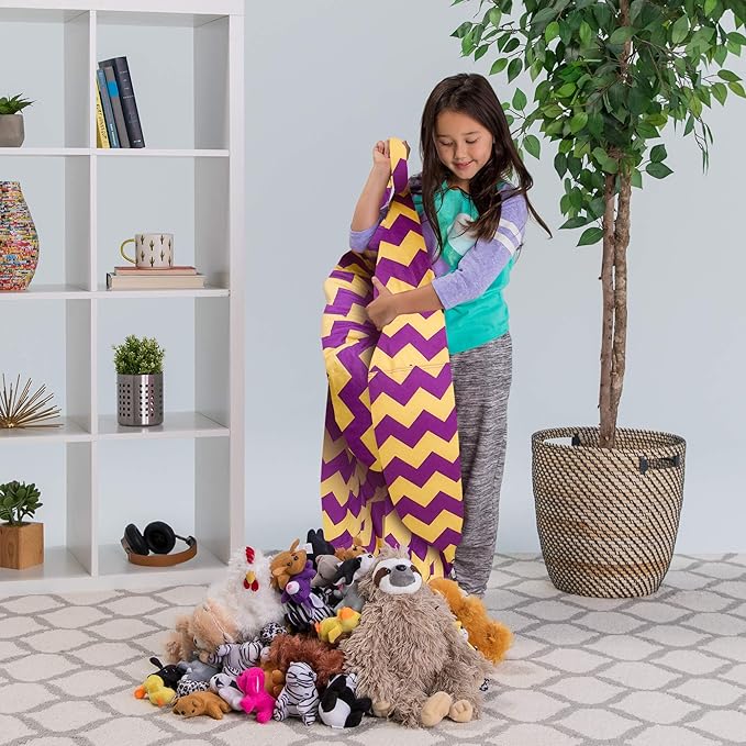 Posh Creations Stuffable Kids Stuffed Animal Storage Bean Bag Chair Cover - Childrens Toy Organizer, Large 38" - Pattern Chevron Purple and Yellow
