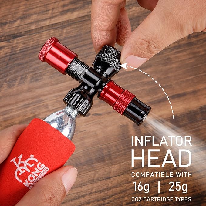 CO2 Inflator Kits with 6 X 16g / 25g CO2 Threaded Cartridges for Bike Tires, Presta and Schrader Valve Compatible, CO2 Bike Tire Pump for Mountain and Road Bicycles