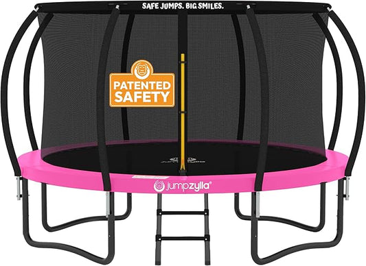 JUMPZYLLA Trampoline Outdoor 8FT 10FT 12FT 14FT 15FT 16FT with Enclosure and Ladder, ASTM Approved Recreational Trampoline for Kids and Adults, Anti-Rust Coated Frame