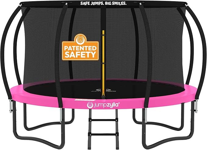JUMPZYLLA Trampoline Outdoor 8FT 10FT 12FT 14FT 15FT 16FT with Enclosure and Ladder, ASTM Approved Recreational Trampoline for Kids and Adults, Anti-Rust Coated Frame