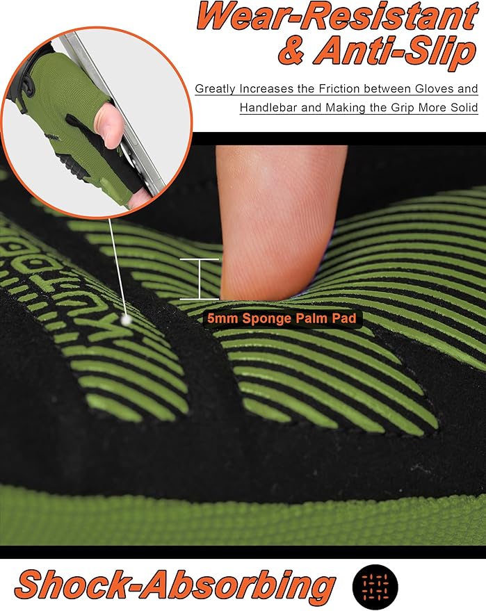 KUTOOK Mountain Bike Gloves for Mmen Fingerless with Wrist Guard Anti-Slip for Dirtbike Riding Fitness Training Outdoor Sports