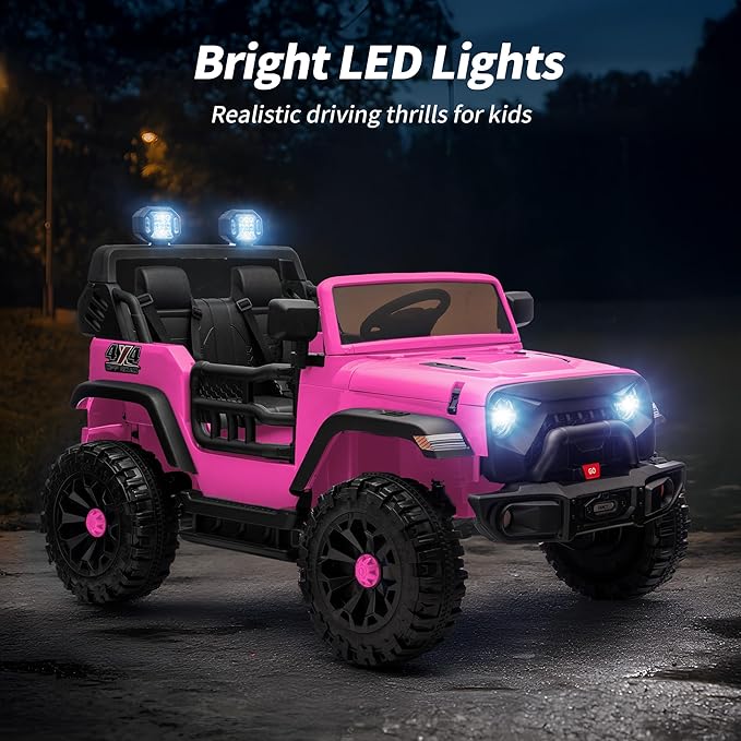 2 Seater Ride on Car Toy, 24V 4WD Electric Car for Kids 4-8 with Remote Control, 4x200W Motors, Capacity 150 lb - Hot Pink
