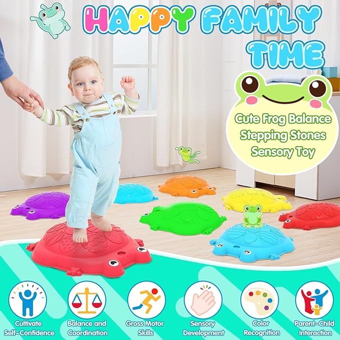 Stepping Stones for Kids, 12 Pcs Frog Non-Slip Balance Steps Stones Sensory Toys for Toddler Ages 3-5, Obstacle Course Coordination Game, Indoor Outdoor Yard Games for Boys Girls