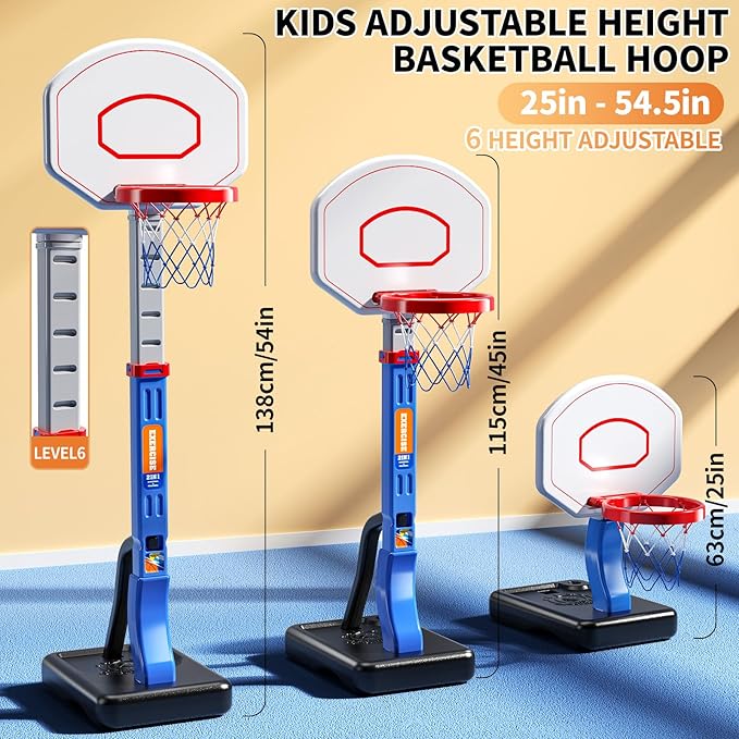 Kids Basketball Hoop for Boys Age 3 4 5 6, Adjustable Toddler Basketball Goal with 4 Balls for Indoor Outdoor Play,Poolside Basketball Hoop for Pool Basketball Toy for Boys Girls Kids Age 3-8