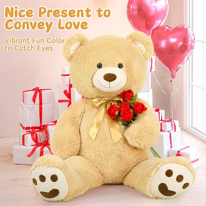 MorisMos 5ft Giant Teddy Bear Stuffed Animal, Large Stuffed Bear with Footprints, Big Life Size Teddy Bear Plush Gifts for Wife, Girlfriend, Women on Valentine, Christmas, Birthday