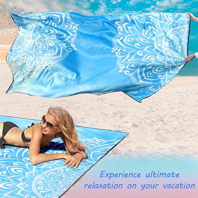 Beach Blanket Waterproof Sandproof Beach Mat 79" X 83"/10'x9'for 2-8 Adults Quick Drying Outdoor Picnic Mat Beach Accessories for Travel, Camping, Hiking