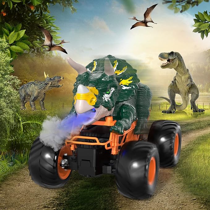Bennol Remote Control Dinosaur Truck Toys for Kids Boys 3-5 4-7, 2.4GHz RC Dino Car Toys with Light, Sound & Spray, Indoor Outdoor All Terrain Electric RC Monster Car Gifts for 3 4 5 8 10 12 Boys Kids