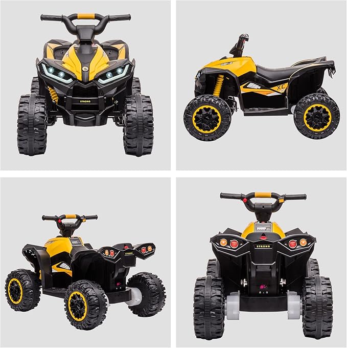 Aosom 12V Kids ATV Quad Car with Forward & Backward Function, Four Wheeler for Kids with Wear-Resistant Wheels, Music, Electric Ride-on ATV for Toddlers Ages 3+ Years Old, Yellow