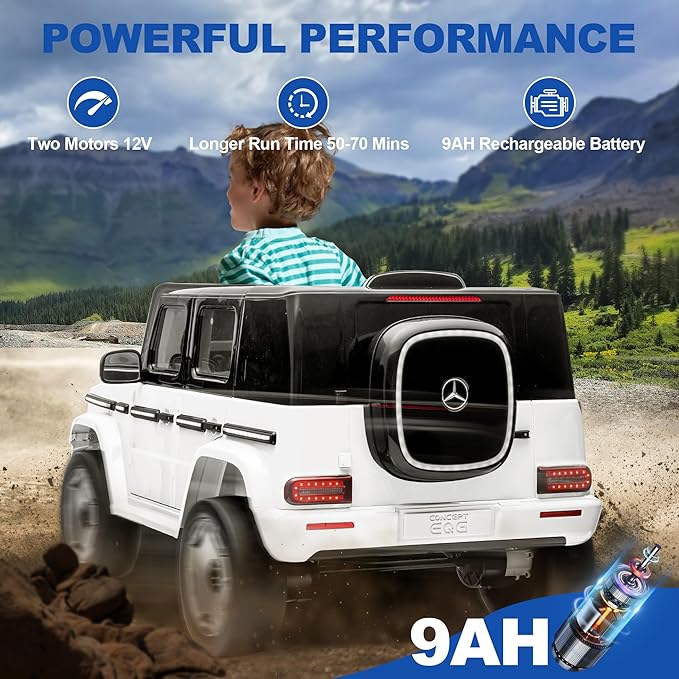 12V Ride on Kids Car, Electric Ride on Toy with Remote Control, LED Lights, Music & 3 Speeds, for Kids Ages 37–96 Months, White