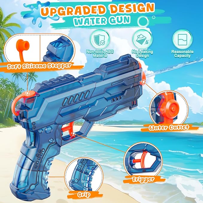 Water Squirt Guns Toys for Kids: Leakproof Super Water Gun for Boys Girls Adults - Small Outdoor Water Gun Toy for Pool Beach Swimming Summer Games Yard Party (2 Pack)