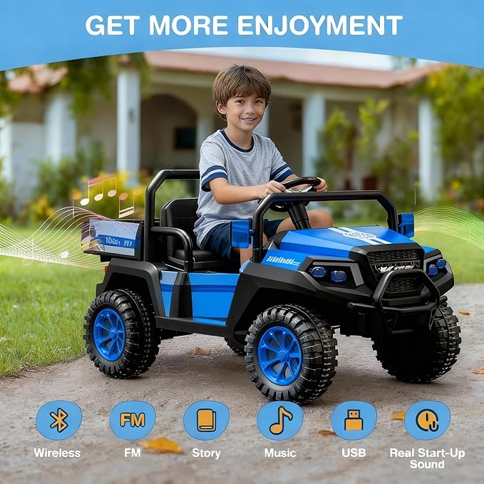 R8 Apex 2-Seater 24V Ride on Truck for Big Kids, 4WD Ride on Car w/Remote Control, Electric UTV Car, Pickup Trunk Bed, Extra Shovel, Battery Indication, 2 Speeds, Music, Wireless, LED Lights