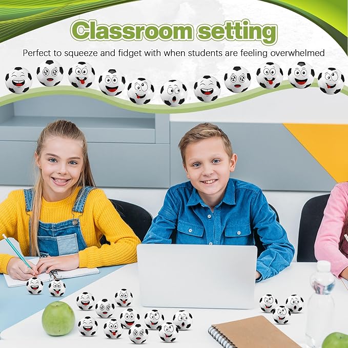 24 Pcs Mini Face Soccer Stress Balls for Boys Girls Fidget Toys Bulk Foam Balls for Stress and Anxiety Relief Balls for Party Favors Birthday Gift Decoration