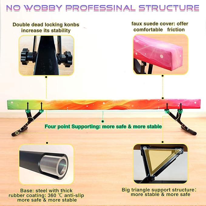 Adjustable Balance Beam 8 ft Gymnastic Beam Adjustable Height for Kids and Teenage of All Gymnastic Levels, Gymnastic Training Beam Gymnastic Equipment for Athlete Home and Gym Club Use