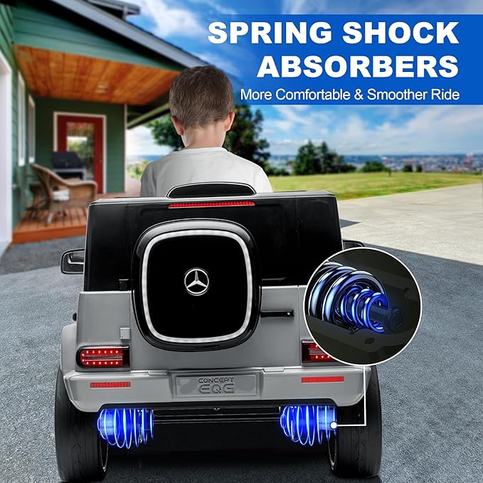 12V Ride on Kids Car, Electric Ride on Toy with Remote Control, LED Lights, Music & 3 Speeds, for Kids Ages 3-6 Years Old, Grey