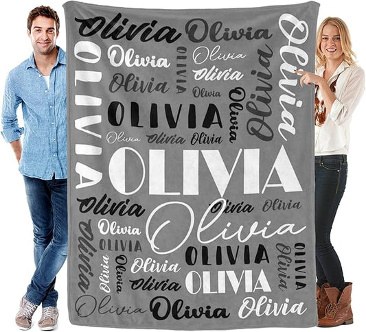 Name Blanket Personalized Blanket for Adult Kids Flannel Customize Throw Blanket Custom (Color 12, 60 x 80 Inches)