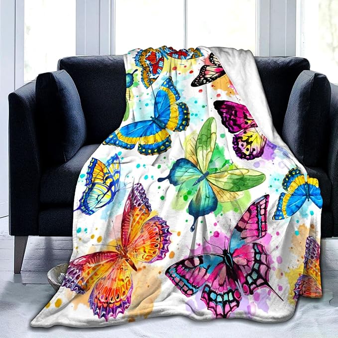 Butterfly Blanket Beautiful Butterfly Throw Blanket Ultra Soft Flannel Colorful Butterflies Blanket Gifts for Kids Adults 80"X60"