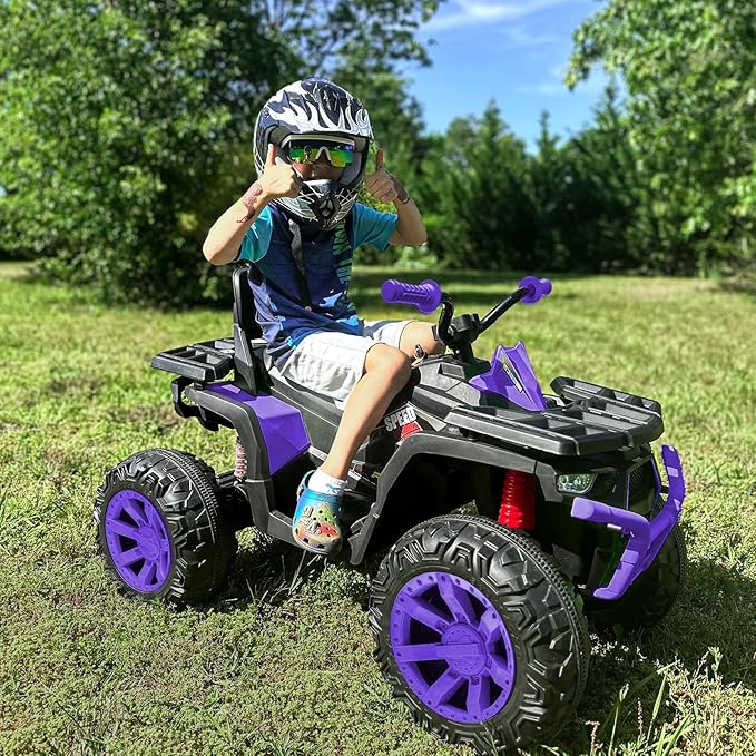 12V Kids 4 Wheeler ATV, 2-Seater Electric ATV Four Wheeler for Big Kids with Bluetooth, 14.4" Big Wheels - Purple