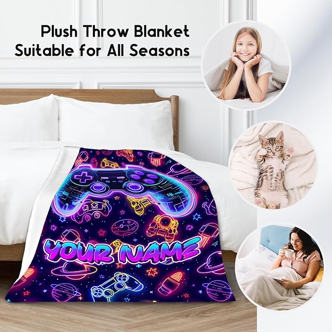 Gamer Blanket - Kids Blankets for Boys - Personalized Gaming Gifts for Game Lovers - Cozy Fleece Throws for Sofa Bed - 4 Size Options