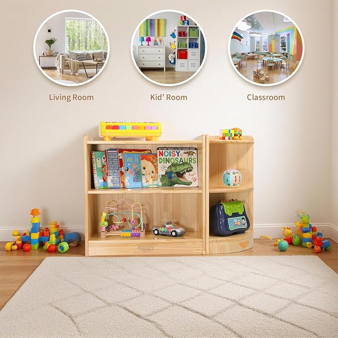 Corner Cabinet, 2-Tier Montessori Shelf, Kids Toy Shelf & Wooden Bookshelf, Book Shelf for Kids Rooms, Nursery, Classroom, Kindergarten (23-5/8"*11-1/5"*11-4/5")