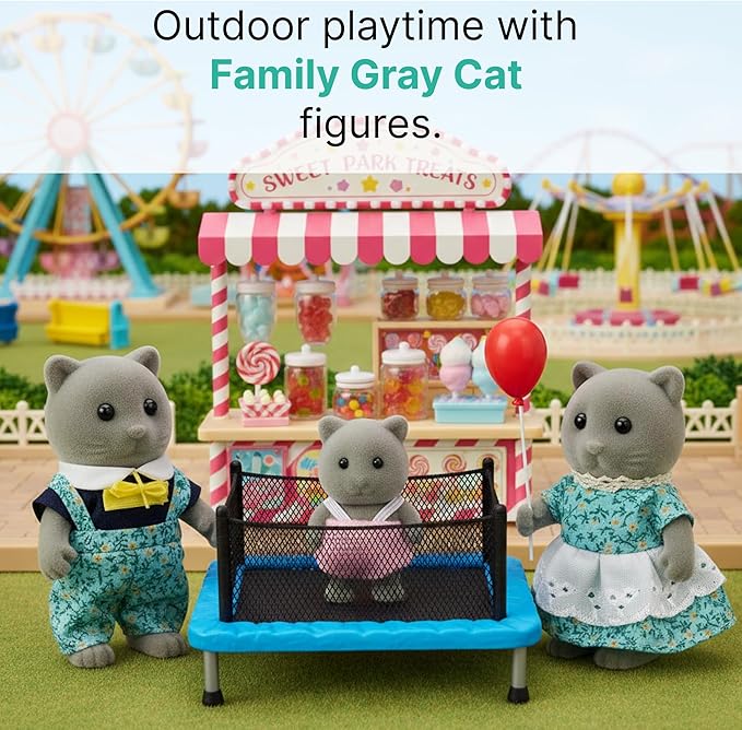 Family Gray Cat Figures — Set of 3 Collectible Flocked Mini Dolls with Removable Clothes, Miniature Dollhouse Pretend Play Figures for Kids Ages 3+