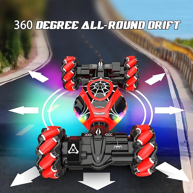 Spider Gesture Rc Car Hand Controlled Stunt Car, 4WD Drift Twist Off-Road Vehicle with Light Music, Birthday Xmas Gifts Suitable for 6-12 Year Boys and Girls