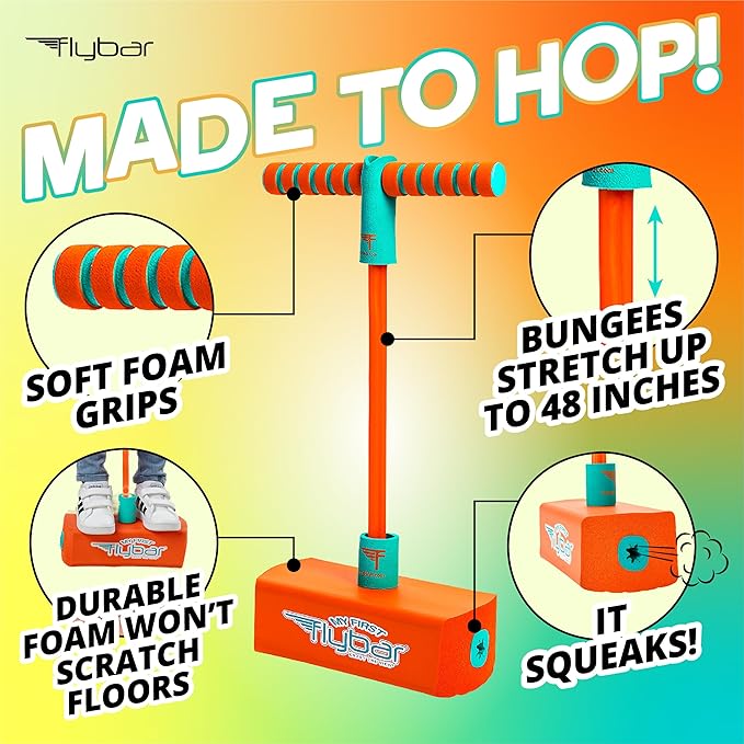 Flybar My First Foam Pogo Jumper for Kids Fun and Safe Pogo Stick for Toddlers, Durable Foam and Bungee Jumper for Ages 3 and up, Supports up to 250lbs