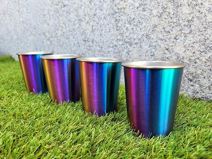 Stainless Steel Kids Cups 8 oz - Stainless Steel Small Children Cups for Home & Outdoor Activities, BPA Free Unbreakable Premium Stackable Metal Drinking Glasses (4-Pack) - Rainbow Colorful Finish