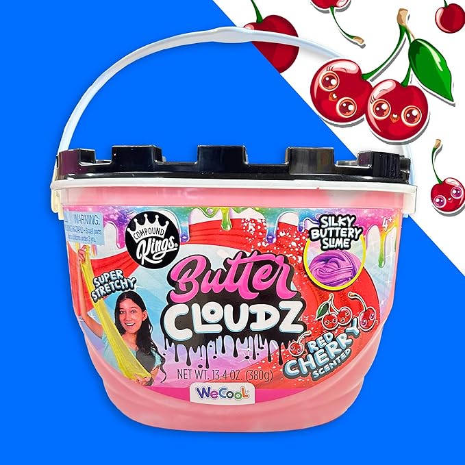 COMPOUND KINGS Fluffy Butter Cloudz Compound Bucket for Girls & Boys | Sensory Toys | Non-Toxic & Non-Sticky | Stress Relieving Tactile | (Red Cherry)