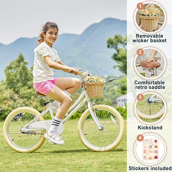 Petimini Girls Bike with Basket for 2-12 Years Old Kids, 12 14 16 18 20 Inch Bicycle with Bell Training Wheels Basket, Multiple Colors