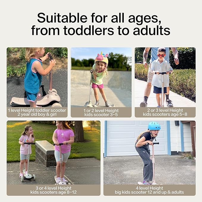 Kick Scooter for Kids Ages 3-18, Max 220 Lbs, Toddler Scooter with Adjustable Lean-To-Steer Switch, Foldable, Wide Anti-Slip Deck, Lightweight, 4 Adjustable Heights, Light up 3 Wheel Scooter