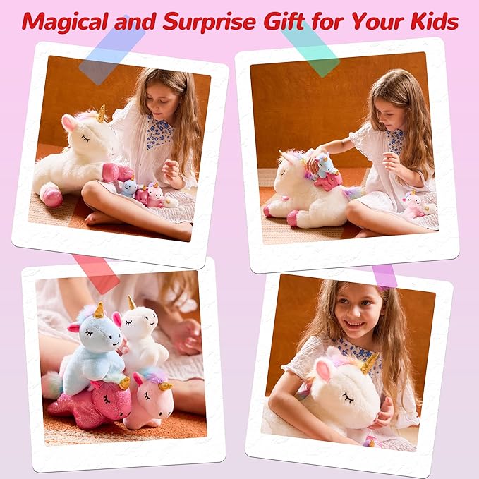 5 Pieces Unicorn Toys Stuffed Animals for Girls, 1 Mommy Unicorn with 4 Babies, Soft Plush Toys Gifts for Girls 3 4 5 6 7 8 9 Years, Kids, Children, Christmas, Birthday, Valentine's