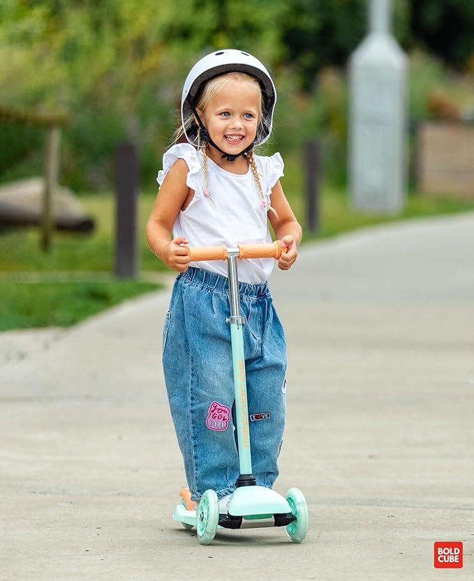 Teeny | 3 Wheel Mint Scooter for Kids & Toddlers Ages 3-6 Years | Flashing Wheels | Height Adjustable 53 to 70 cm | My First Scooter