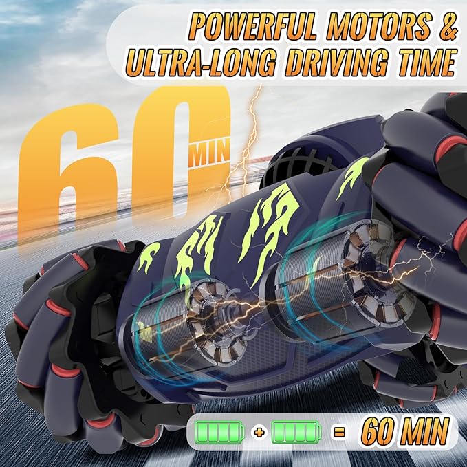 Pristar RC Cars, Gesture Sensing RC Stunt Car Toys for Boys Girls 6-12, 2.4Ghz 4WD Remote Stunt Car with Spray Lights Music 360° Rotate Fast Off-Road Transform, Birthday Xmas Gifts for Kids Age 6-12