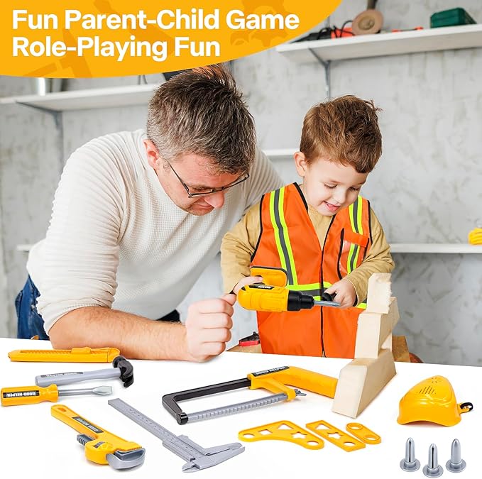 Zealous Kids Tool Set for Boys,Toddler Tool Set with Kids Tool Box & Electronic Toy Drill,Construction Pretend Play Tools for Kids,Toys for 3 4 5 Year Old Boys,Toddler Boy Toys