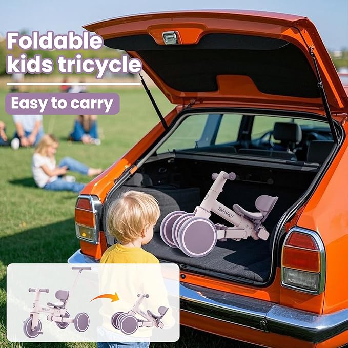 5-in-1 Tricycle for Toddlers 18 Months to 5 Years Old, Toddler Bike, Kids Tricycle with Push Handle and Backrest, Toddler Balance Bike with Easy Assembly for Boys and Girls. (Purple)