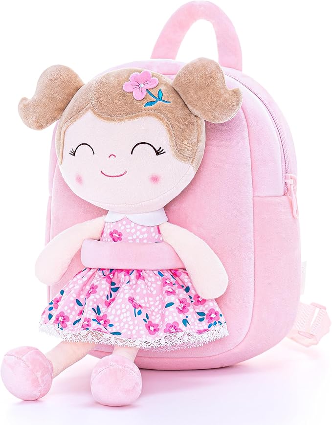 Gloveleya Toddler Backpack Baby Girl Gift Plush Bag Diaper Bag Plush Printed Sakura Backpack